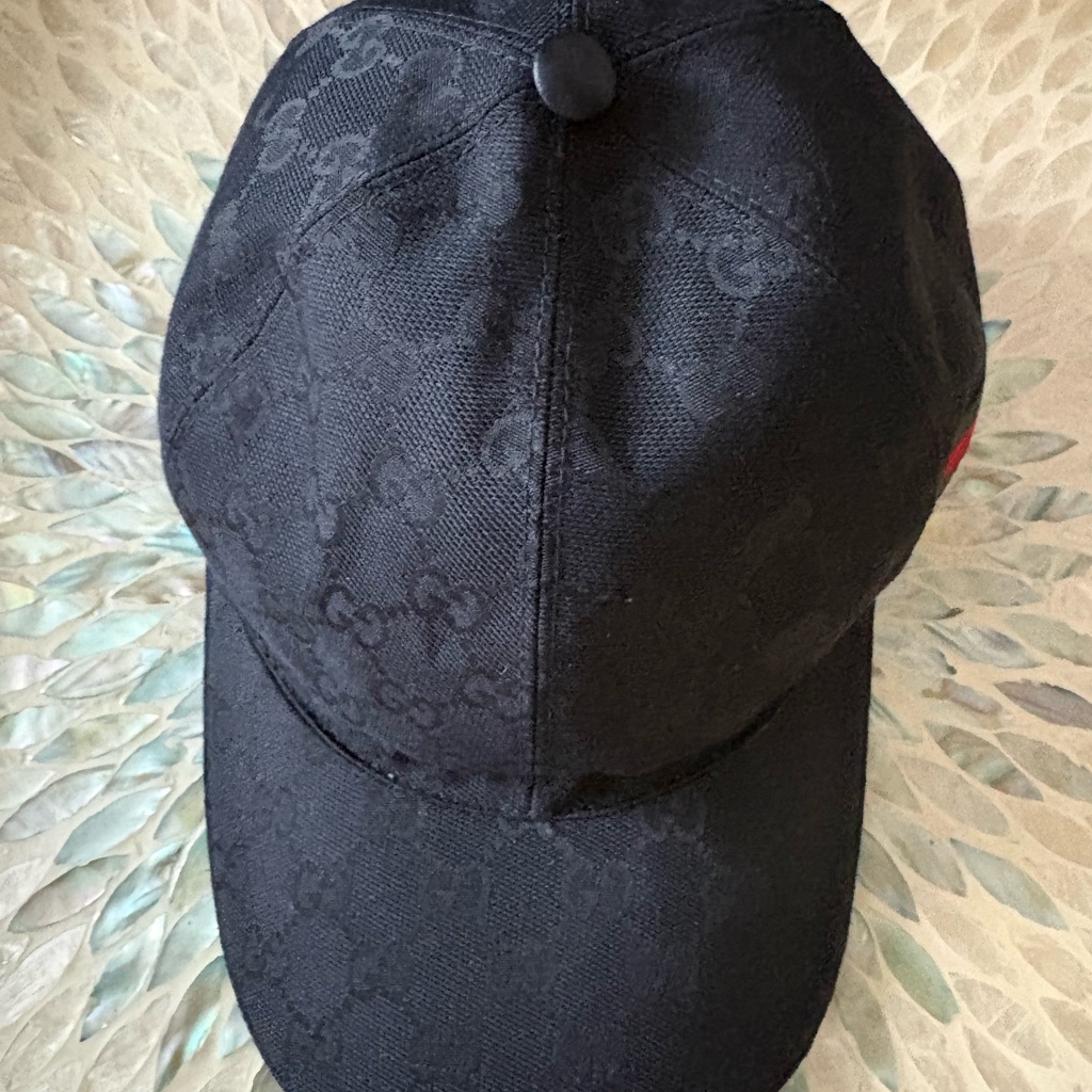Gucci Black Gg Monogram Baseball Cap With Red & Green Accent